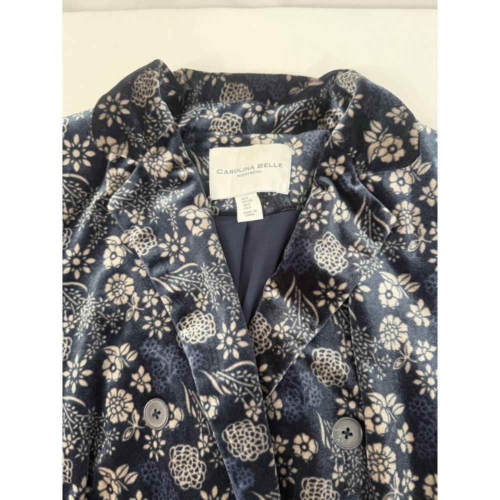 Carolina Belle Navy Velvet‎ Floral Blazer Jacket Womens Size S *FLAW - Picture 5 of 11